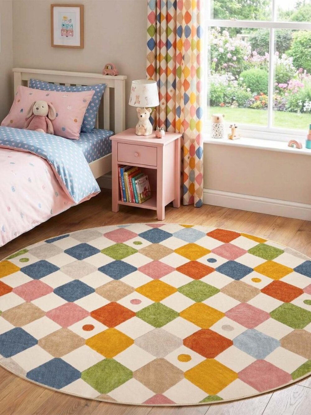 6ft Kids Round Rug Washable Colorful Checkered Classroom Rug - Picture 7 of 8